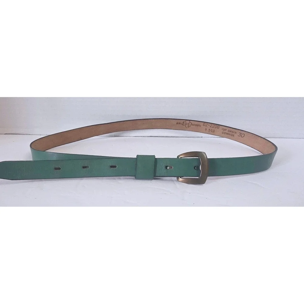 VTG Girl Scouts Green Top Grain Cowhide Leather Uniform Belt SZ 30